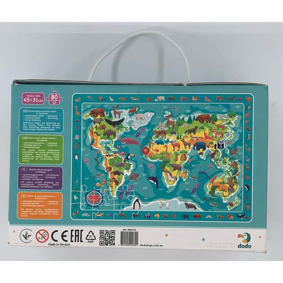 Children's Animal Puzzle World Of Animals Observation 80 Piece Dodo Age 5 Map - Picture 2 of 6